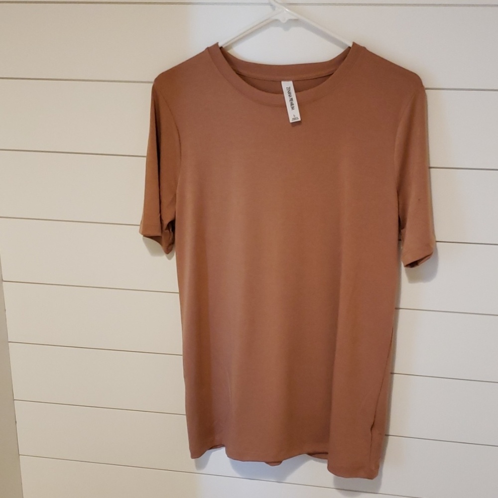 Womens Zenana camel colored t-shirt